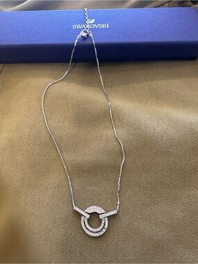 Swarovski Silver Crystal Interlocking Circle Pendant Necklace